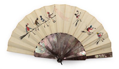Lot 2172 - A Day at The Races: An Unusual Fan with Smoky Mother-of-Pearl Sticks, circa 1905, the...