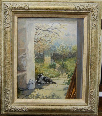 Lot 970 - Stephen J. Darbishire RBA (b.1940) "Falling Blossom" Signed, inscribed on an exhibition label...