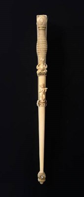 Lot 2176 - A Rare French Fan, circa 1890's, the ivory monture shaped like a dagger or sword hilt.  The...