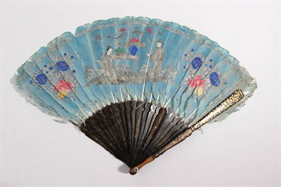 Lot 2177 - A 19th Century Chinese Feather Fan, the feathers dyed an unusual shade of powder blue, and...