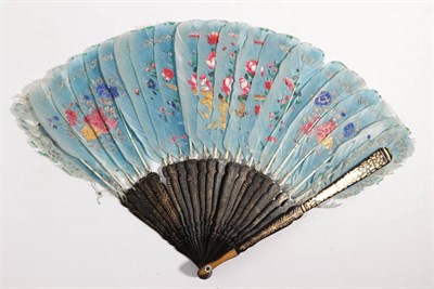 Lot 2177 - A 19th Century Chinese Feather Fan, the feathers dyed an unusual shade of powder blue, and...