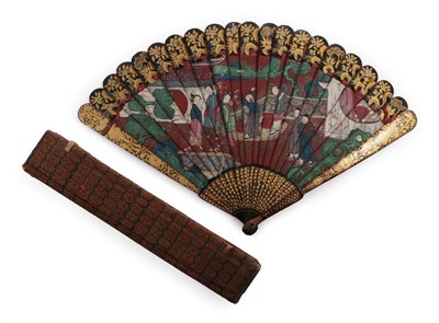 Lot 2183 - A Fine and Unusual Circa 1840's Chinese Lacquered Brisé Fan, Qing Dynasty, the twenty inner sticks