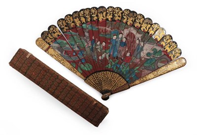 Lot 2183 - A Fine and Unusual Circa 1840's Chinese Lacquered Brisé Fan, Qing Dynasty, the twenty inner sticks