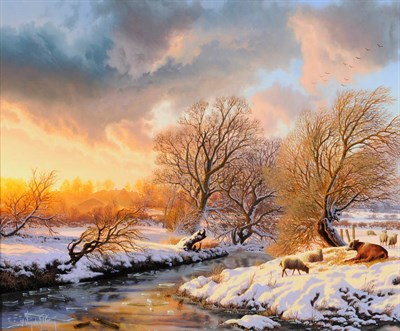 Lot 971 - Daniel van der Putten (b.1949) Dutch "Winter at Flore, Northamptonshire" Signed, inscribed on a...