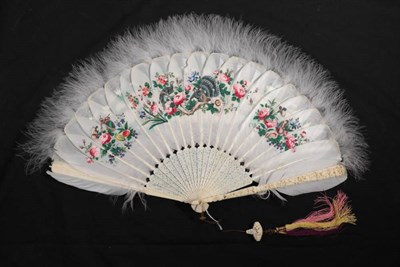 Lot 2184 - A Good Chinese Carved Ivory Fan, Qing Dynasty, the guards deeply carved, mounted with painted white