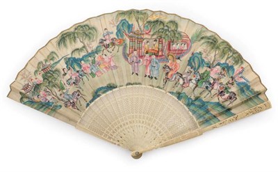 Lot 2185 - A Chinese Dragon Carriage: A Chinese Ivory Fan, circa 1780's, the monture carved and pierced,...