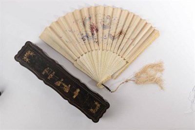Lot 2186 - A Late 19th Century Carved Ivory Fan, Qing Dynasty, the guards very deeply carved, the gorge...