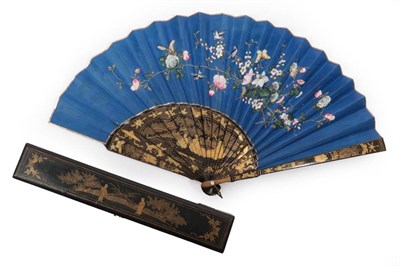 Lot 2187 - A Late 19th Century Asymmetrical Chinese Mandarin Fan, with fitted black lacquer box, the...