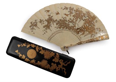 Lot 2188 - A Late 19th Century Japanese Ivory Brisé Fan, the nineteen inner sticks and two guards...