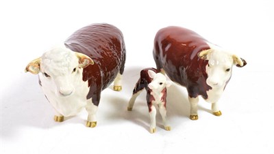 Lot 120 - Beswick Cattle Comprising: Hereford Bull, model No. 1363A, Hereford Cow, model No. 1360 and...