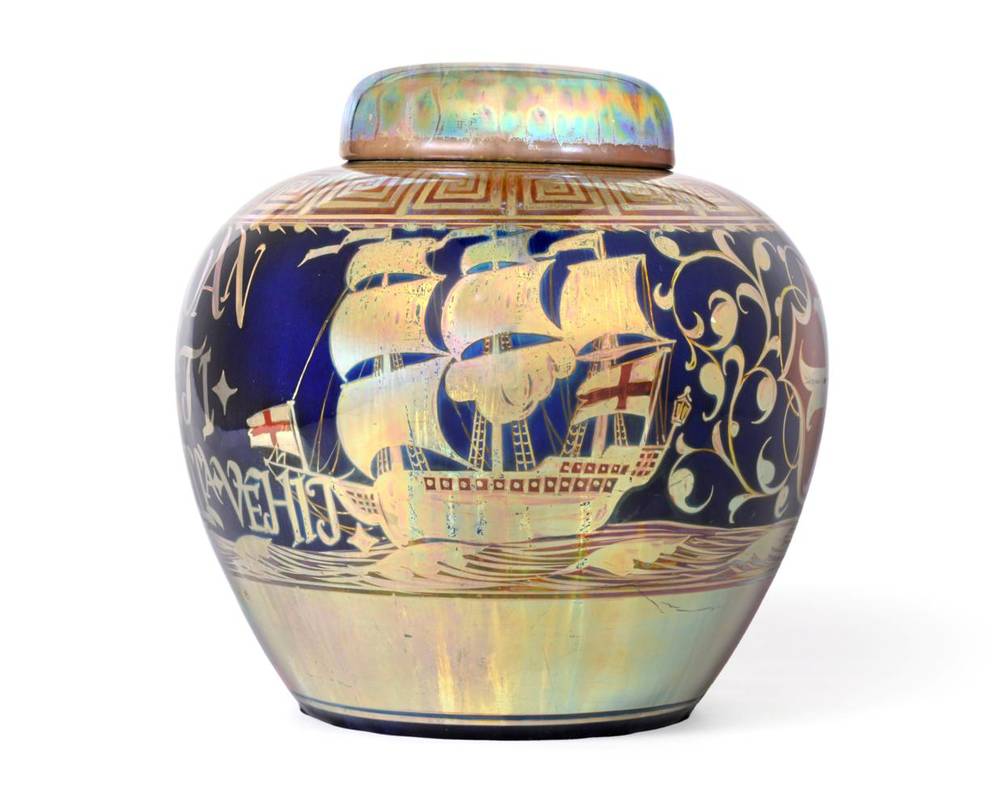 Lot 500 - A Large Pilkington's Lancastrian Ginger Jar and Cover, by William S Mycock, dated 1914, painted...