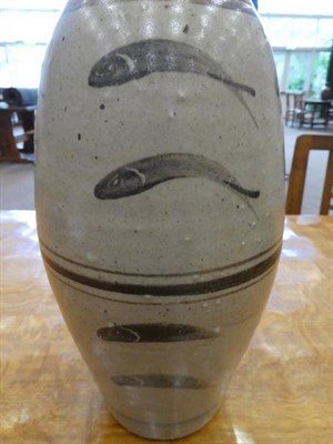 Lot 510 - Bernard Leach (British Hong Kong, 1897-1979): A St Ives Pottery Stoneware Leaping Salmon Vase,...