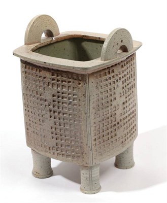 Lot 512 - David Lloyd Jones (1928-1994): A Stoneware Twin-Handled Planter, of square section form, on...