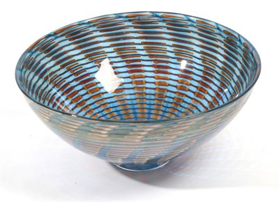 Lot 530 - A Kosta Boda Peacock Swirl Glass Bowl, by Bertil Vallien, yellow, blue and clear glass, signed...