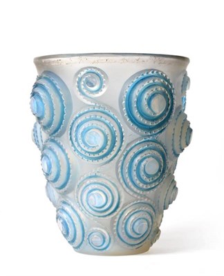 Lot 532 - René Lalique (French, 1860-1945): An Opalescent, Frosted and Blue Stained Glass Spirales Vase,...