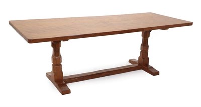 Lot 554 - Mouseman: A Robert Thompson of Kilburn English Oak 7ft Refectory Table, on two octagonal legs...