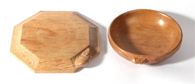 Lot 570 - Mouseman: A Robert Thompson of Kilburn English Oak Small Chopping Board/Teapot Stand, of...