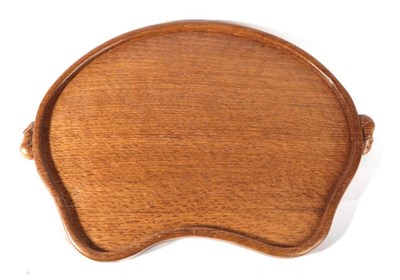 Lot 571 - Mouseman: A Robert Thompson of Kilburn English Oak Kidney Tea Tray, with carved mouse signature...