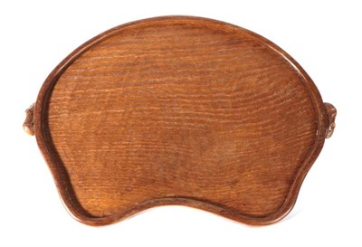 Lot 572 - Mouseman: A Robert Thompson of Kilburn English Oak Kidney Tea Tray, with carved mouse signature...