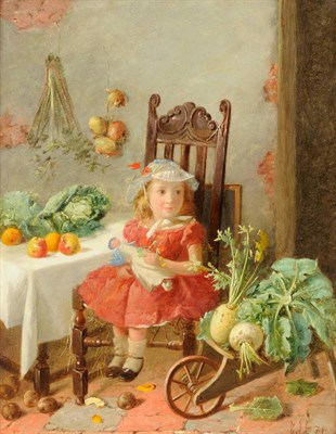 Lot 981 - Charles Hunt (1803-1877) Girl seated in an Interior holding a Doll Signed with the artist's...