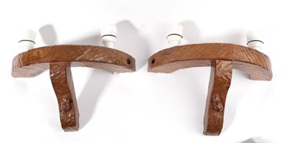 Lot 600 - Mouseman: A Pair of Robert Thompson of Kilburn English Oak Double Wall Light Brackets,...