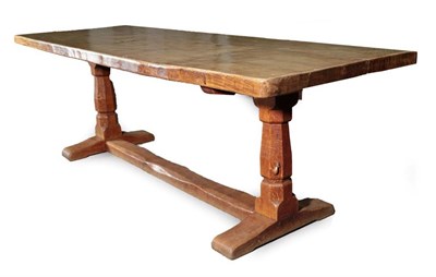 Lot 605 - Mouseman: A Robert Thompson of Kilburn English Oak 7' 6'' Refectory Table, dowelled two plank 5.5cm