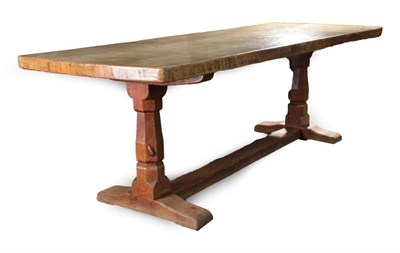 Lot 606 - Mouseman: A Robert Thompson of Kilburn English Oak 7' 6'' Refectory Table, dowelled two plank 5.5cm