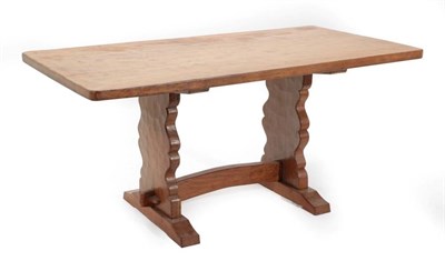 Lot 630 - A Sid Pollard of Thirsk English Oak 5ft Dowelled Top Refectory Table, on two shaped supports joined