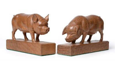 Lot 635 - Woodpeckerman: A Stan Dodds (1928-2012) Carved English Oak Boar and Sow, both standing, on...