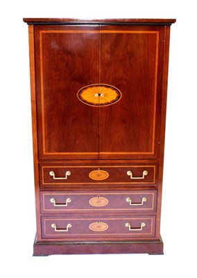 Lot 660 - A Mahogany, Marquetry and Crossbanded Television Cabinet, modern, with two cupboard doors enclosing