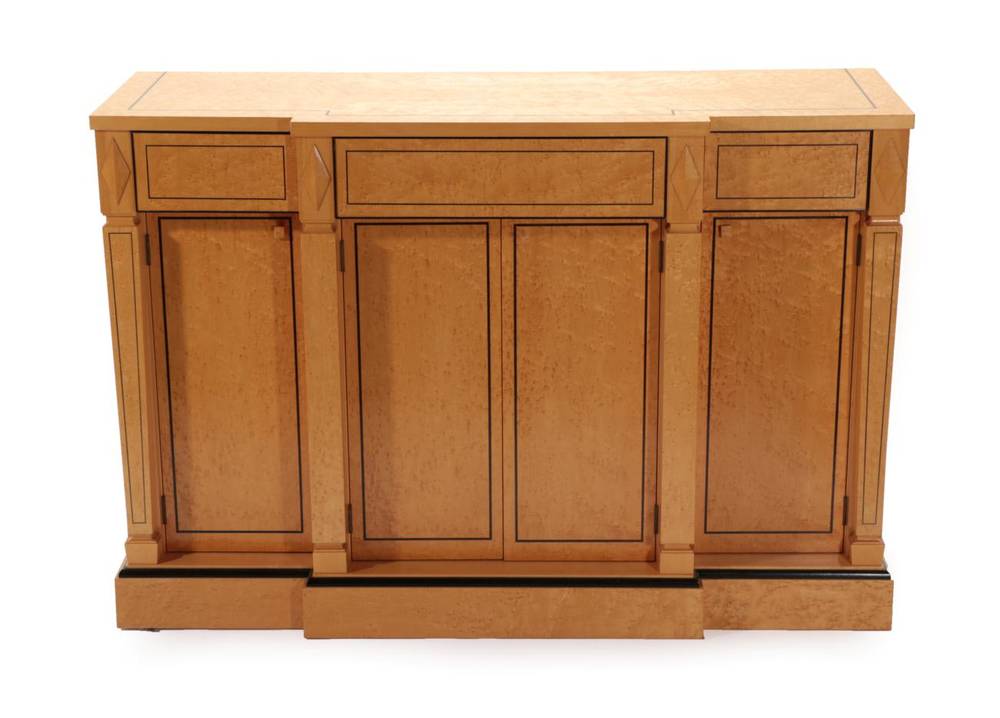 Lot 663 - Harrods Furniture: A Biedermeier Bird's Eye Maple and Ebony Strung Breakfront Sideboard,...