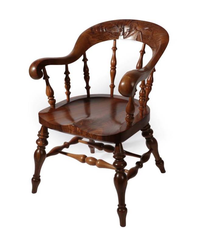 Lot 671 - Stuart Linford: A Carved Walnut Winston Churchill Chair, limited edition 107/125, the carved...