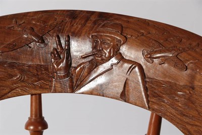 Lot 671 - Stuart Linford: A Carved Walnut Winston Churchill Chair, limited edition 107/125, the carved...