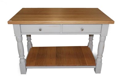 Lot 673 - An Oak Kitchen Serving Table, modern, the base, painted en grisaille, with two self-closing...