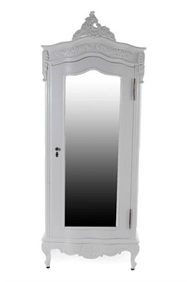 Lot 674 - A French Style White Painted Armoire, modern, with moulded canopy top above a bevelled glass...