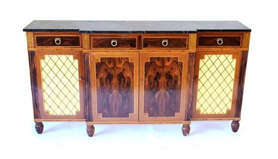 Lot 677 - An Indian Rosewood and Gilt Metal Regency Style Sideboard, modern, of breakfront form, the...