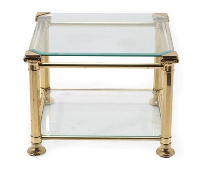 Lot 683 - A Brass and Glass Top Two-Tier Coffee Table, late 20th century, the tubular and canted square...