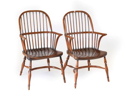 Lot 689 - Titchmarsh & Goodwin: A Pair of Reproduction Oak Spindle Back Armchairs, with curved arm...