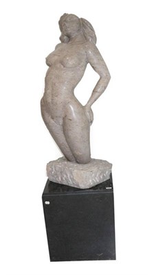 Lot 696 - A Polished Marble Figure of a Nude Lady, modern, on a black granite base, the statue 128cm...