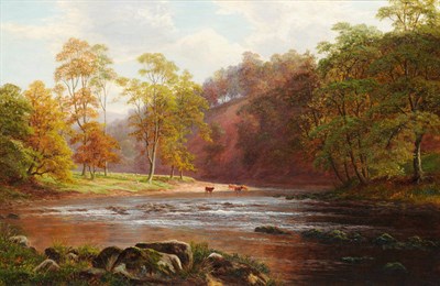 Lot 993 - William Mellor (1851-1931) "Scar from the Wharfe, Bolton Abbey" Signed, inscribed verso, oil on...