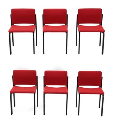 Lot 722 - Fritz Hansen: A Set of Six Danish Chairs, circa 1986, with black ash frames and original red...