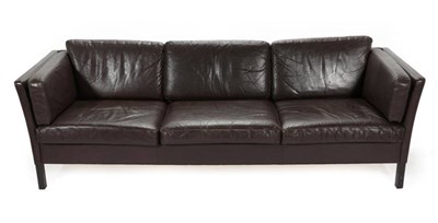 Lot 725 - A 1970's Danish Sofa, upholstered in vintage brown leather, 216cm by 79cm by 73cm