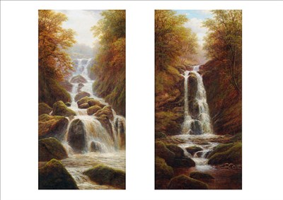 Lot 996 - William Mellor (1851-1931) "Fall Posforth Ghyll, Bolton Woods"; "Lodore Falls, Borrowdale,...