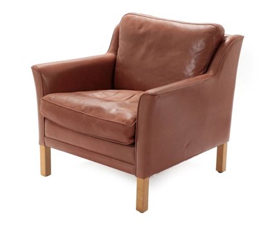 Lot 730 - A 1970's Danish Leather Lounge Chair, in the Borge Mogenson style, 78cm by 80cm by 79cm