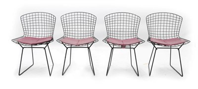 Lot 767 - A Set of Four Metal Wirework Side Chairs after a design by Harry Bertoia, vinyl-coated bent and...