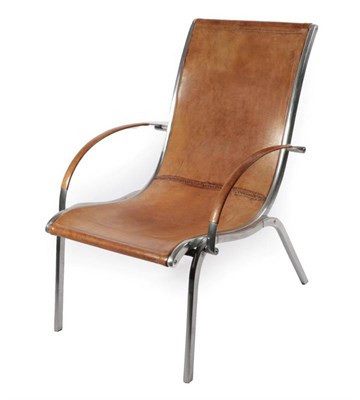 Lot 769 - A Brown Leather and Metal Framed Le Corbusier Style Lounge Chair, late 20th century, with...