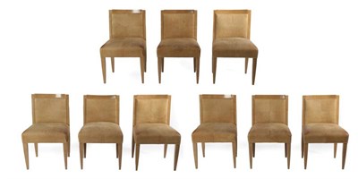 Lot 779 - J Robert Scott: A Set of Nine Rialto Dining Chairs, upholstered in gold spotted and light tan...