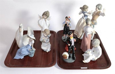 Lot 1 - Four Lladro figures; three Spanish figures; and three Royal Doulton figures (10) (two trays)