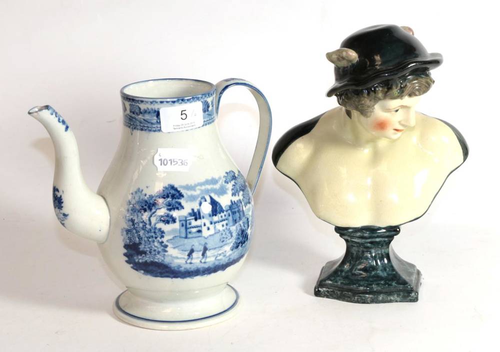 Lot 5 - A Pearlware bust of Mercury and an early coffee pot
