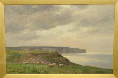 Lot 1004 - Owen Bowen ROI, PRCamA (1873-1967) Sheep grazing beside a Coastline, cliffs in the distance...